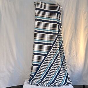 Max Studio Maxi Skirt Blue Tan & White Strip Lightweight Knit Good Flow Size L